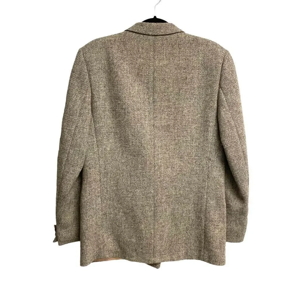 HARRIS TWEED Vintage Hand Woven Wool Double Breasted Blazer Tan Grey 42R - Picture 3 of 7